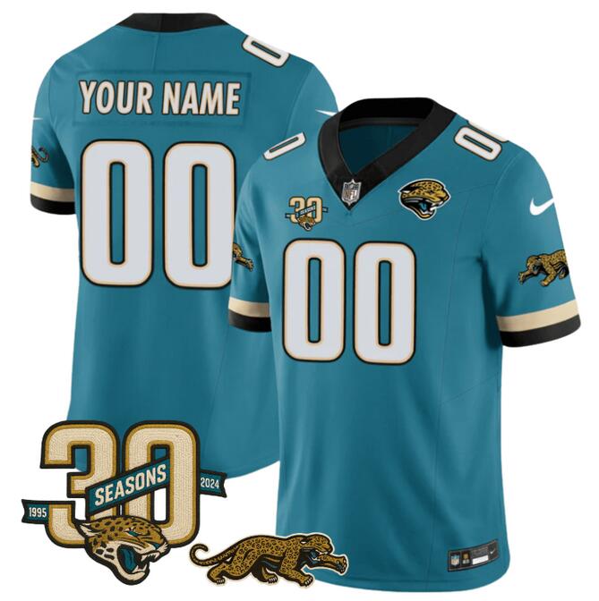 Men's Jacksonville Jaguars Active Player Custom Teal F.U.S.E With 30th Seasons Patch Vapor Limited Stitched Football Jersey